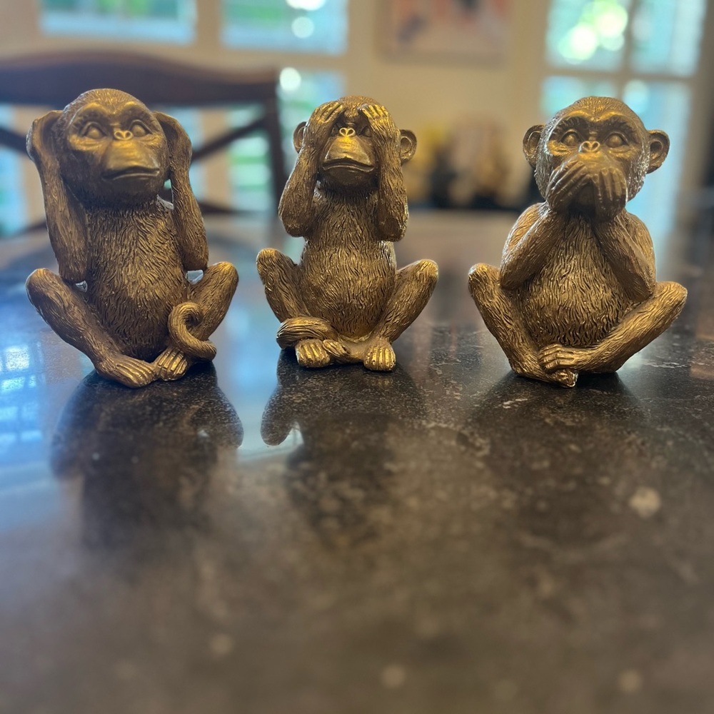 Gold Monkey Figurine Set - Hear No Evil, See No Evil, Speak No Evil